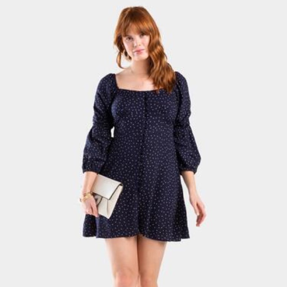 Puff Sleeve Button Down Polka Dot Dress